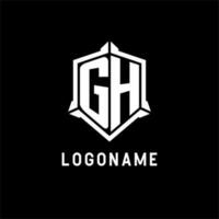 GH logo initial with shield shape design style vector