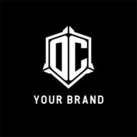 OC logo initial with shield shape design style vector