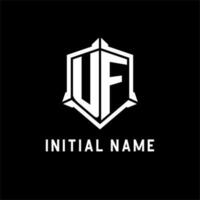 UF logo initial with shield shape design style vector