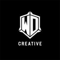 WD logo initial with shield shape design style vector