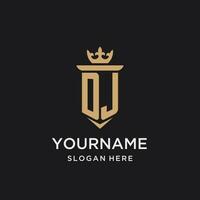 DJ monogram with medieval style, luxury and elegant initial logo design vector