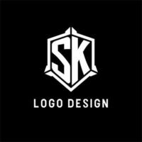 SK logo initial with shield shape design style vector