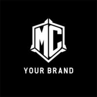 MC logo initial with shield shape design style vector