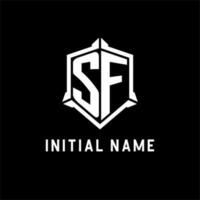 sf logo inicial con proteger forma diseño estilo vector