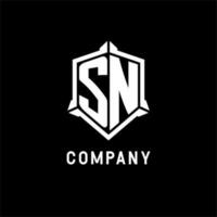 SN logo initial with shield shape design style vector
