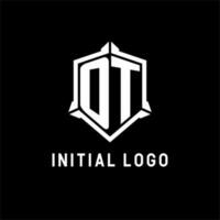 OT logo initial with shield shape design style vector