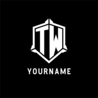 TW logo initial with shield shape design style vector