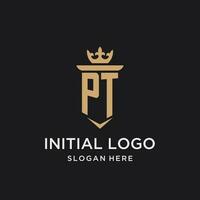 pt monograma con medieval estilo, lujo y elegante inicial logo diseño vector