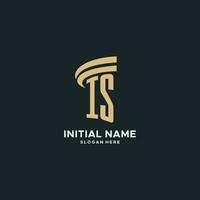 IS monogram with pillar icon design, luxury and modern legal logo design ideas vector