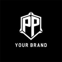 PP logo initial with shield shape design style vector