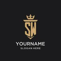 SW monogram with medieval style, luxury and elegant initial logo design vector