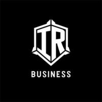 IR logo initial with shield shape design style vector