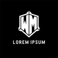WM logo initial with shield shape design style vector