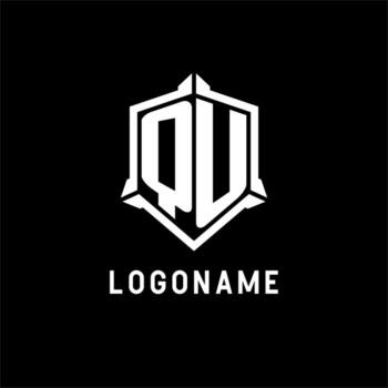 QU logo initial with shield shape design style vector