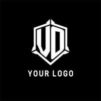 VO logo initial with shield shape design style vector