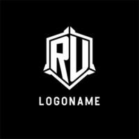 RU logo initial with shield shape design style vector