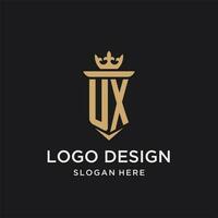 UX monogram with medieval style, luxury and elegant initial logo design vector