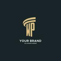 WP monogram with pillar icon design, luxury and modern legal logo design ideas vector