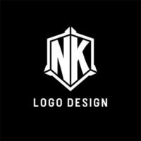 NK logo initial with shield shape design style vector