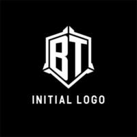 BT logo initial with shield shape design style vector