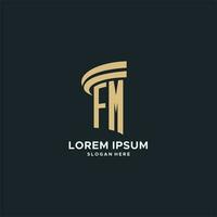 FM monogram with pillar icon design, luxury and modern legal logo design ideas vector