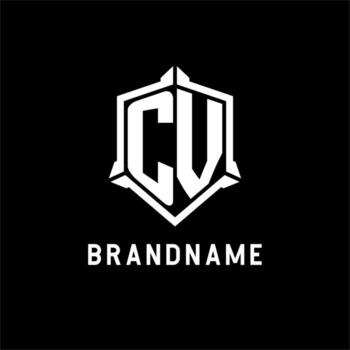 CV logo initial with shield shape design style vector