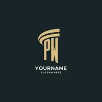 PW monogram with pillar icon design, luxury and modern legal logo design ideas vector