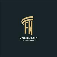 FW monogram with pillar icon design, luxury and modern legal logo design ideas vector