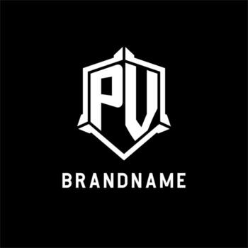 PV logo initial with shield shape design style vector