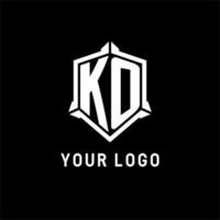 ko logo inicial con proteger forma diseño estilo vector