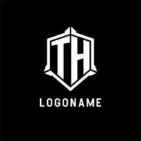 th logo inicial con proteger forma diseño estilo vector