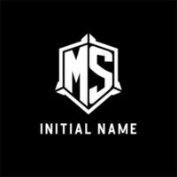 MS logo initial with shield shape design style vector