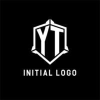 YT logo initial with shield shape design style vector