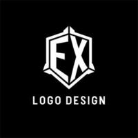 EX logo initial with shield shape design style vector