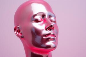 male head mannequin on pink background photo