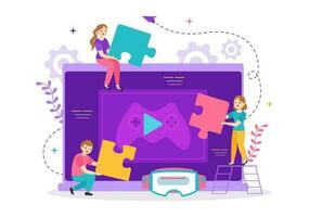 Video Game Development Vector Illustration with Games, Digital Technology, Programming and Coding in Flat Cartoon Hand Drawn Landing Page Templates