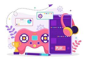 Video Game Development Vector Illustration with Games, Digital Technology, Programming and Coding in Flat Cartoon Hand Drawn Landing Page Templates