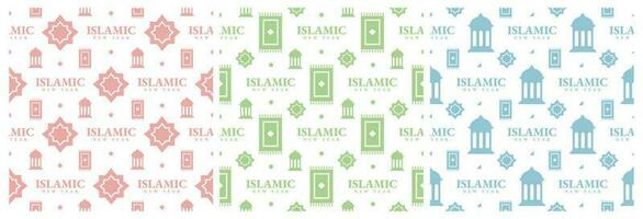 Set of Happy Islamic New Year Seamless Pattern Design Flat Illustration with Muslims Elements in Template Hand Drawn vector