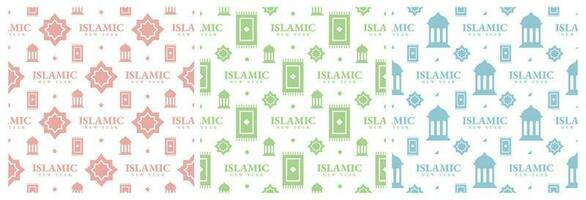 Set of Happy Islamic New Year Seamless Pattern Design Flat Illustration with Muslims Elements in Template Hand Drawn vector