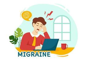 Migraine Vector Illustration People Suffers from Headaches, Stress and Migraines in Healthcare Flat Cartoon Hand Drawn Background Templates