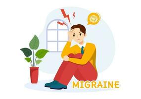 Migraine Vector Illustration People Suffers from Headaches, Stress and Migraines in Healthcare Flat Cartoon Hand Drawn Background Templates