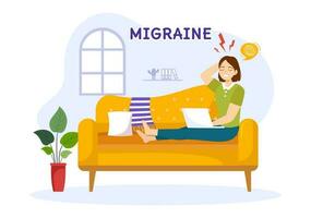 Migraine Vector Illustration People Suffers from Headaches, Stress and Migraines in Healthcare Flat Cartoon Hand Drawn Background Templates