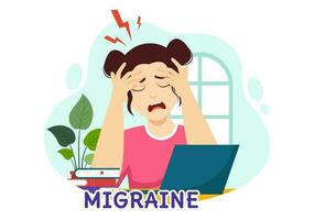 Migraine Vector Illustration People Suffers from Headaches, Stress and Migraines in Healthcare Flat Cartoon Hand Drawn Background Templates