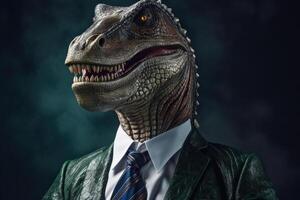 dinosaurio empresario en formal traje generativo ai foto