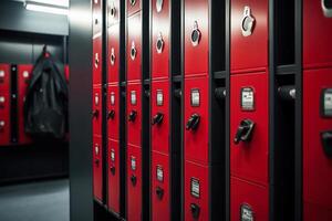 red safe lockers in the locker room photo