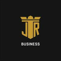 JR initial logo with shield and crown style vector