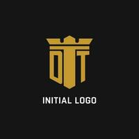 DT initial logo with shield and crown style vector