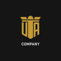 UA initial logo with shield and crown style vector