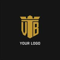 VB initial logo with shield and crown style vector