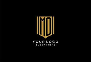 MO monogram logo with geometric shield icon design vector